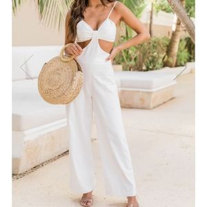 NWT Pink Lily Sz. XS Ivory, cut-out jumpsuit